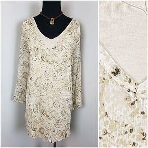New Directions Cream Paisley Overlay Blouse